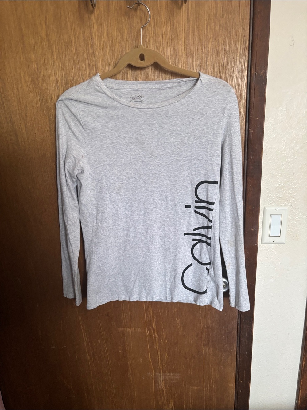 Calvin Klein Light Gray Long Sleeve Logo Tee
